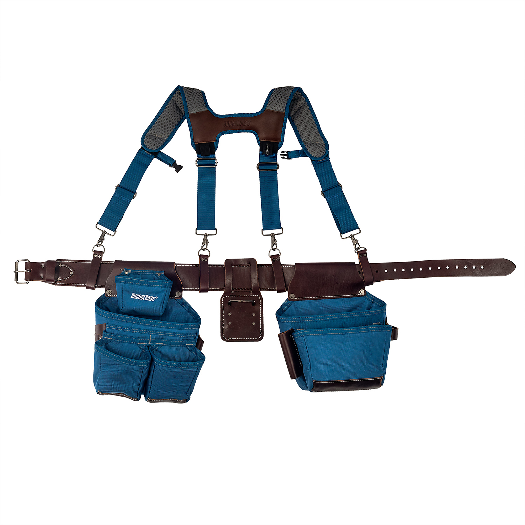 Bucket Boss, Tool Belt with Suspenders, Color Blue, Pockets (qty.) 19 Material Leather, Model# 55505-RB